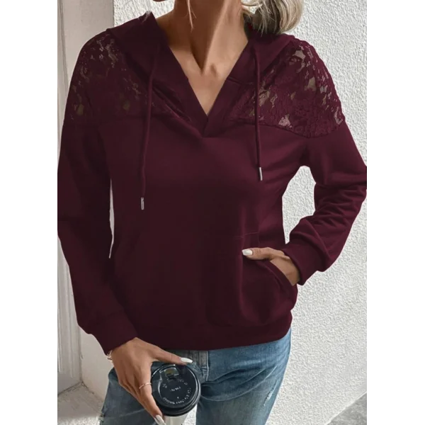 Kadın Uzun Kollu Kapşonlu Bağcıklı Dantelli Viskon Iki Iplik Bluz
