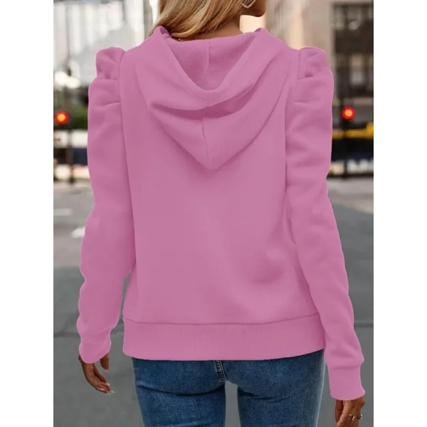 Kadın Uzun Kollu Kapşonlu Bağcıklı Kollarda Büzgü Detaylı Iki Iplik Bluz