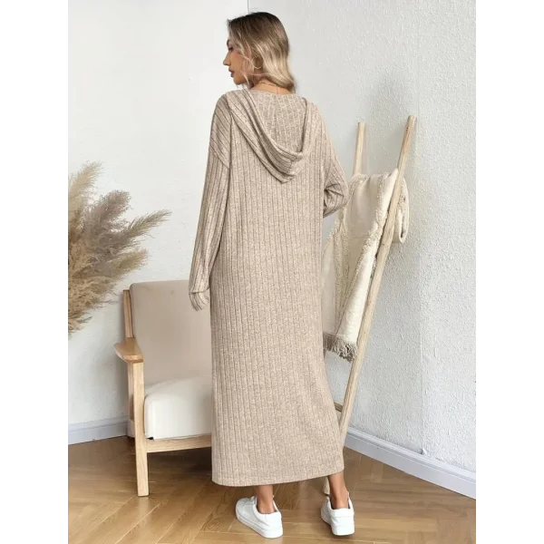 Kadın Uzun Kollu Kapşonlu Bağcıklı şardonlu Kaşkorse Uzun Elbise