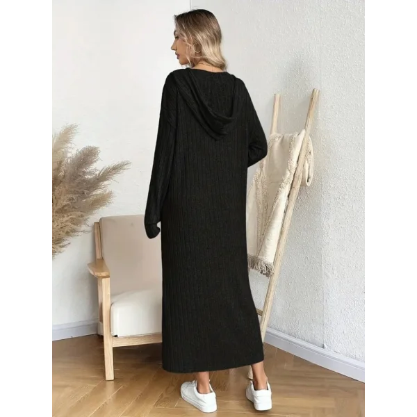 Kadın Uzun Kollu Kapşonlu Bağcıklı şardonlu Kaşkorse Uzun Elbise