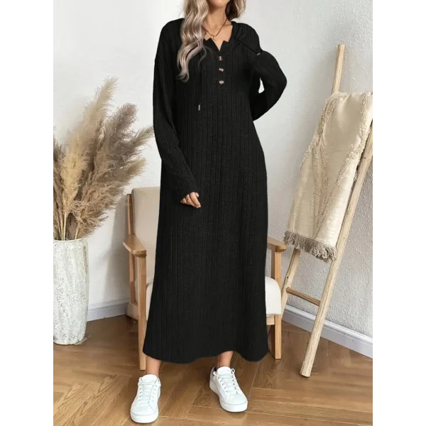 Kadın Uzun Kollu Kapşonlu Bağcıklı şardonlu Kaşkorse Uzun Elbise