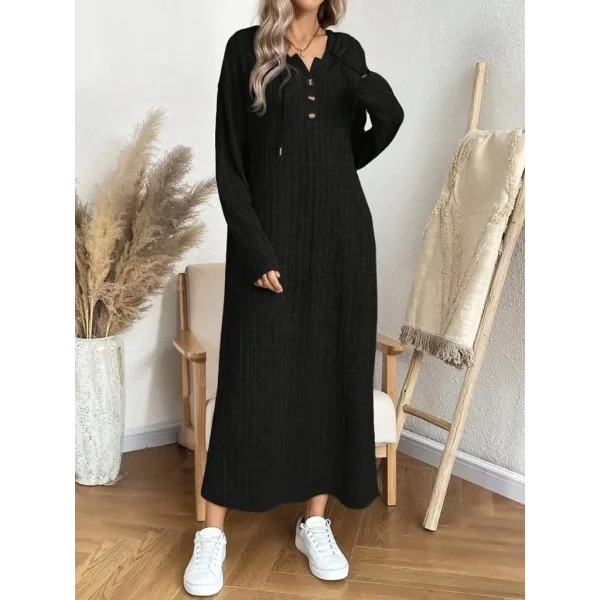 Kadın Uzun Kollu Kapşonlu Bağcıklı şardonlu Kaşkorse Uzun Elbise