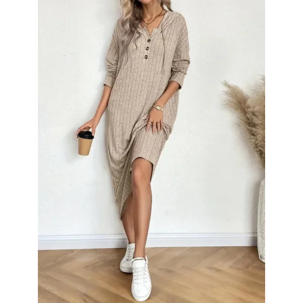 Kadın Uzun Kollu Kapşonlu Bağcıklı şardonlu Kaşkorse Uzun Elbise