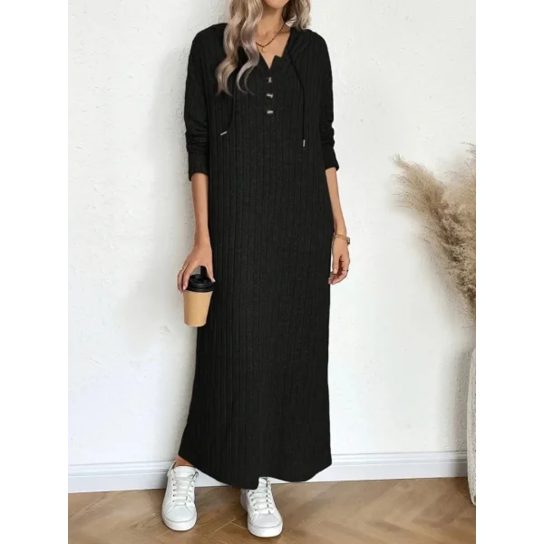 Kadın Uzun Kollu Kapşonlu Bağcıklı şardonlu Kaşkorse Uzun Elbise