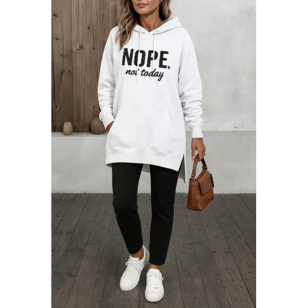 Kadın Uzun Kollu Kapşonlu Bağcıklı Viskon Iki Iplik Sweat