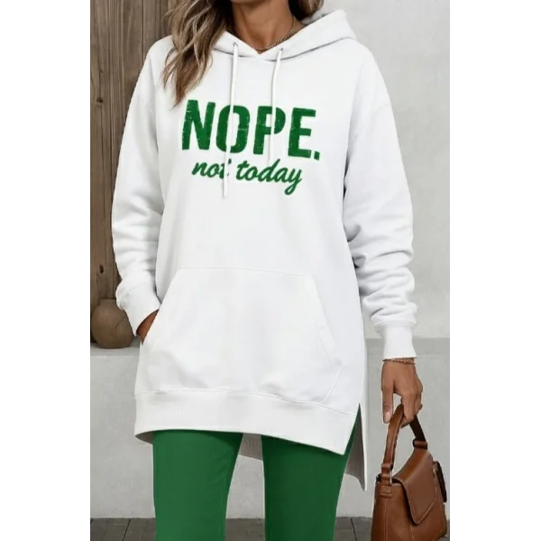 Kadın Uzun Kollu Kapşonlu Bağcıklı Viskon Iki Iplik Sweat