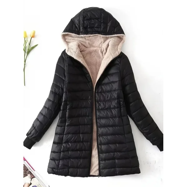 Kadın Uzun Kollu Kapşonlu Cep Detaylı Fermuarlı Orta Boy Mont