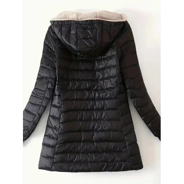 Kadın Uzun Kollu Kapşonlu Cep Detaylı Fermuarlı Orta Boy Mont