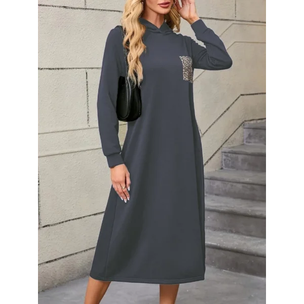 Kadın Uzun Kollu Kapşonlu Cep Detaylı Viskon Iki Iplik Maxi Elbise