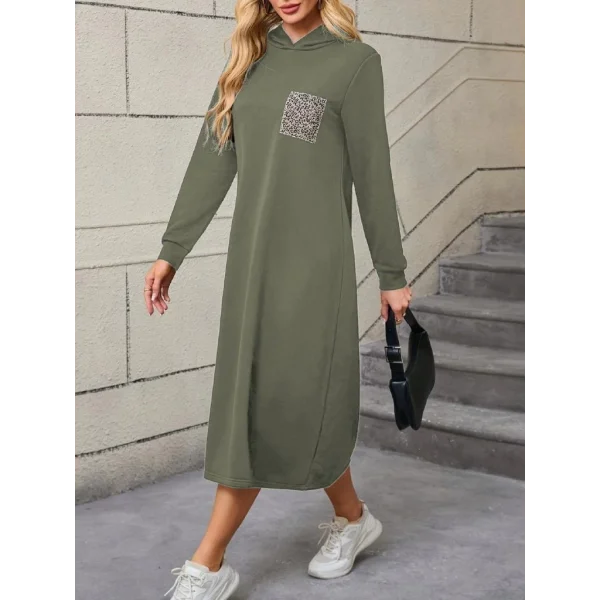 Kadın Uzun Kollu Kapşonlu Cep Detaylı Viskon Iki Iplik Maxi Elbise