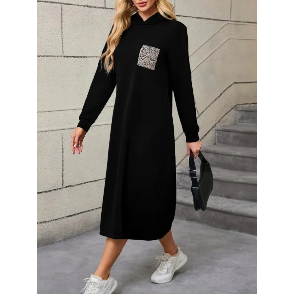 Kadın Uzun Kollu Kapşonlu Cep Detaylı Viskon Iki Iplik Maxi Elbise