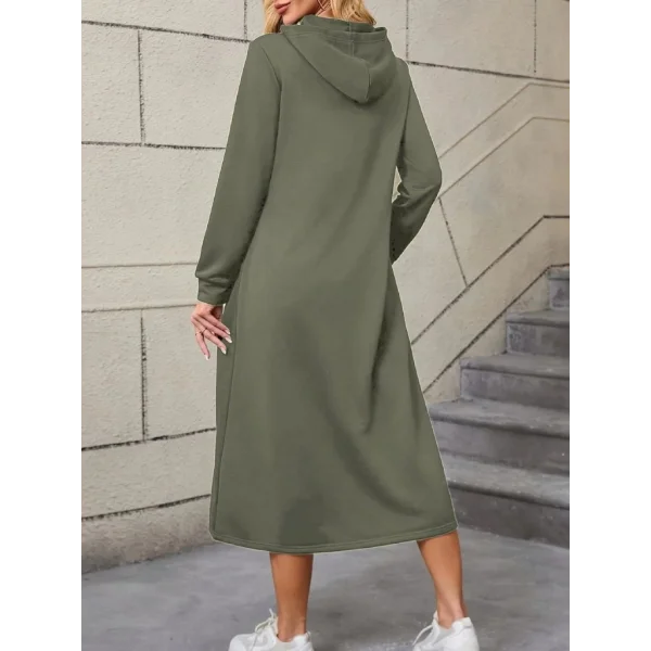 Kadın Uzun Kollu Kapşonlu Cep Detaylı Viskon Iki Iplik Maxi Elbise