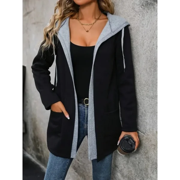 Kadın Uzun Kollu Kapşonlu çift Renkli şardonlu Iki Iplik Ceket