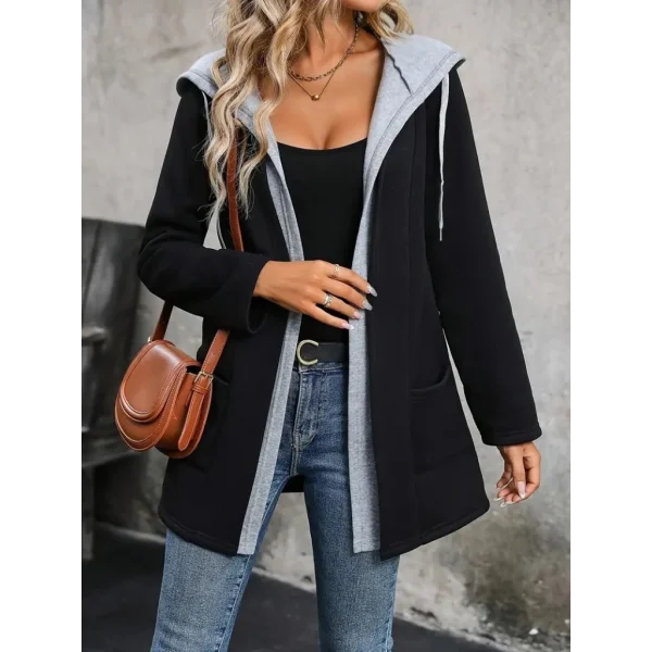 Kadın Uzun Kollu Kapşonlu çift Renkli şardonlu Iki Iplik Ceket