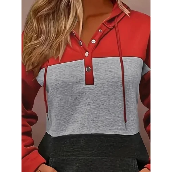 Kadın Uzun Kollu Kapşonlu çok Renkli Iki Iplik Bluz