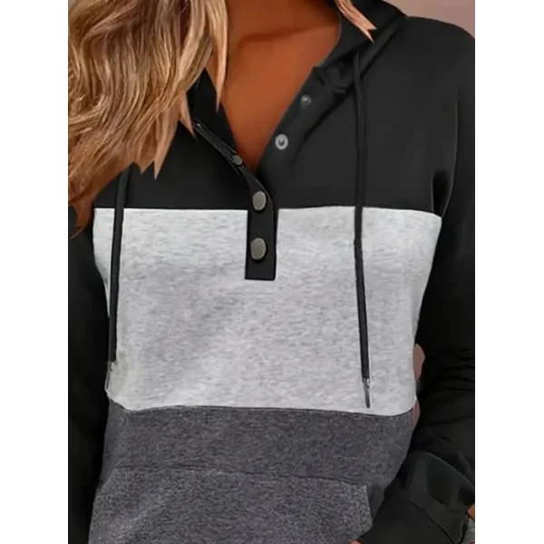 Kadın Uzun Kollu Kapşonlu çok Renkli Iki Iplik Bluz