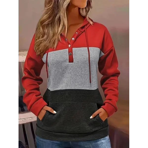 Kadın Uzun Kollu Kapşonlu çok Renkli Iki Iplik Bluz