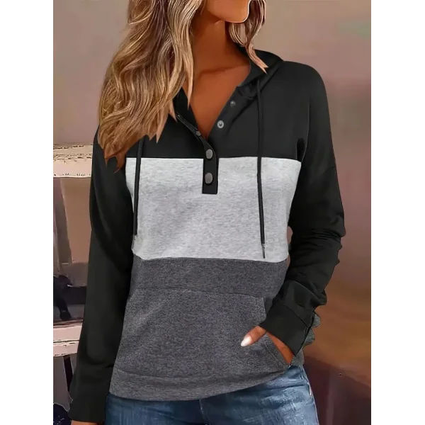 Kadın Uzun Kollu Kapşonlu çok Renkli Iki Iplik Bluz