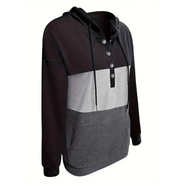 Kadın Uzun Kollu Kapşonlu çok Renkli Iki Iplik Bluz