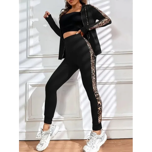 Kadın Uzun Kollu Kapşonlu Fermuarlı Bağcıklı Viskon Iki Iplik Bluz Ve Pantolon Tayt