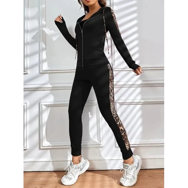 Kadın Uzun Kollu Kapşonlu Fermuarlı Bağcıklı Viskon Iki Iplik Bluz Ve Pantolon Tayt