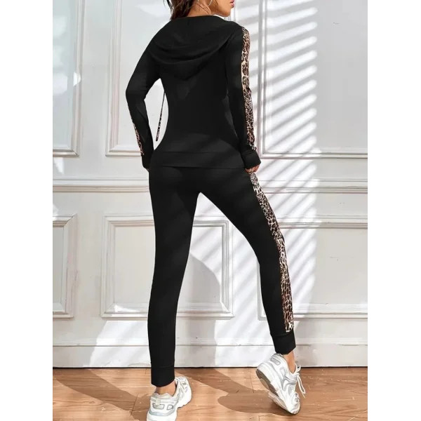 Kadın Uzun Kollu Kapşonlu Fermuarlı Bağcıklı Viskon Iki Iplik Bluz Ve Pantolon Tayt