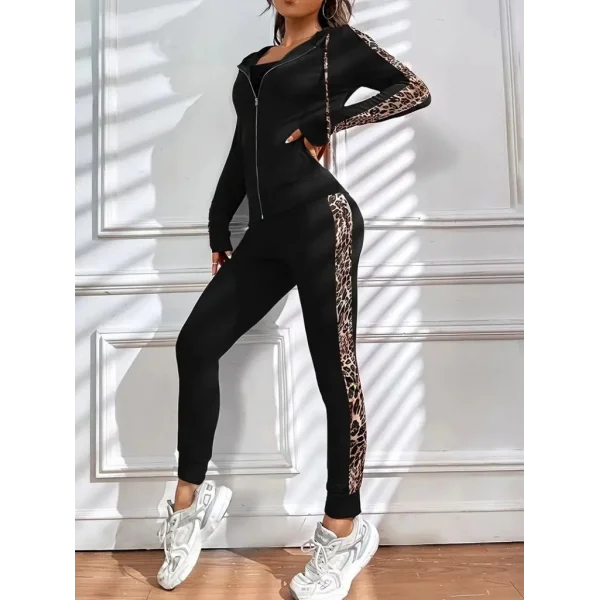 Kadın Uzun Kollu Kapşonlu Fermuarlı Bağcıklı Viskon Iki Iplik Bluz Ve Pantolon Tayt