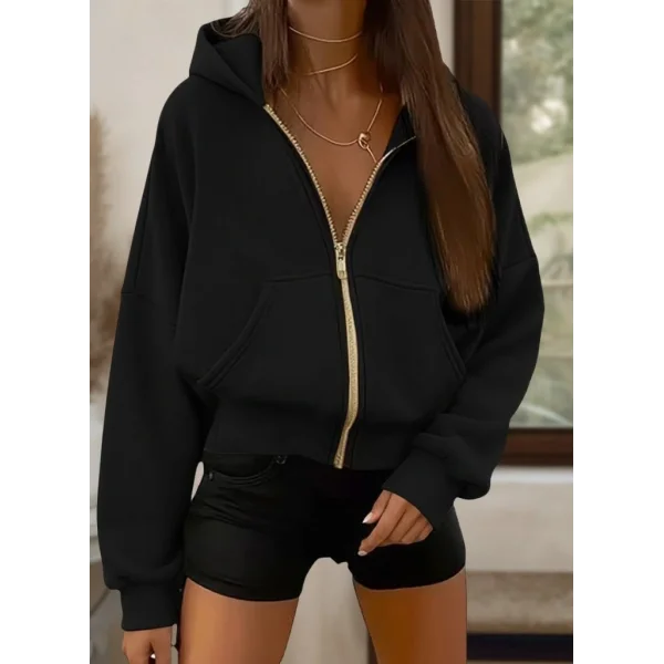 Kadın Uzun Kollu Kapşonlu Fermuarlı önden Cep Detaylı şardonlu Iki Iplik Ceket