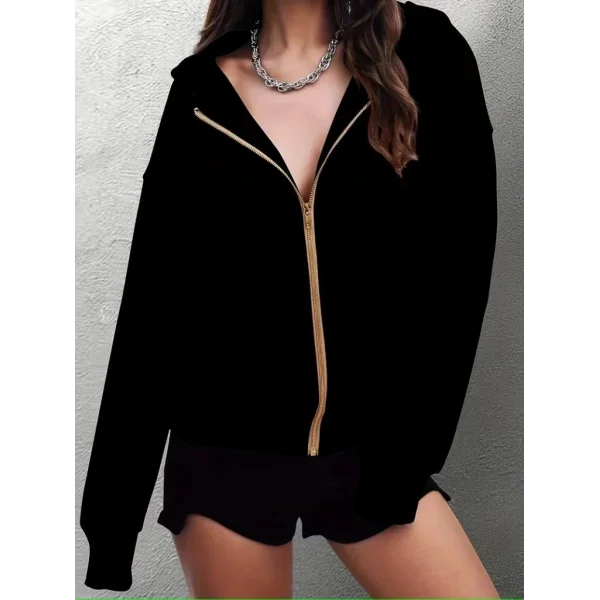 Kadın Uzun Kollu Kapşonlu Fermuarlı önden Cep Detaylı şardonlu Iki Iplik Ceket