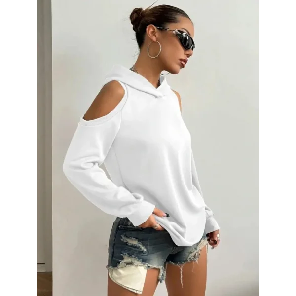 Kadın Uzun Kollu Kapşonlu Omuzlardan Açık Viskon Iki Iplik Bluz