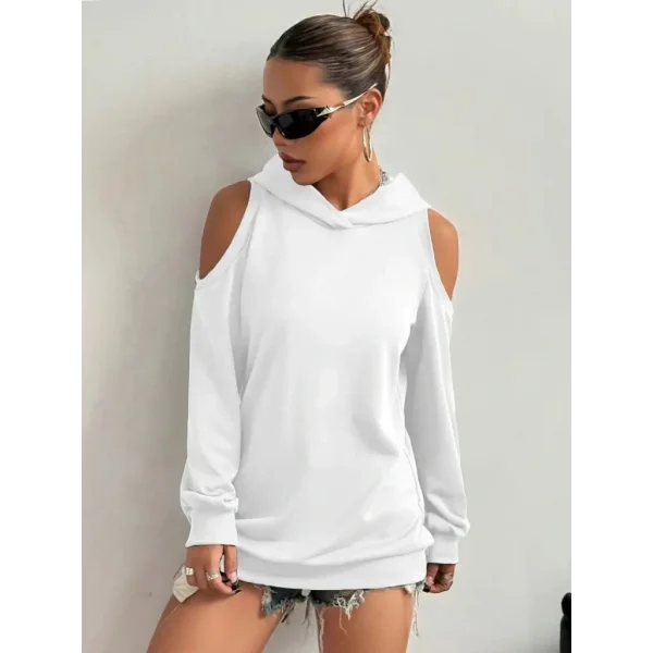 Kadın Uzun Kollu Kapşonlu Omuzlardan Açık Viskon Iki Iplik Bluz