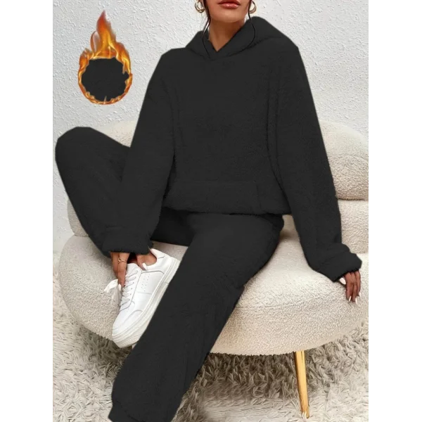 Kadın Uzun Kollu Kapşonlu önden Cepli Peluş Alt Ve üst Ikili Takım