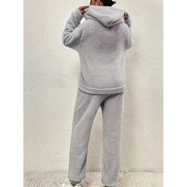 Kadın Uzun Kollu Kapşonlu önden Cepli Peluş Alt Ve üst Ikili Takım