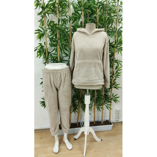 Kadın Uzun Kollu Kapşonlu önden Cepli Peluş Alt Ve üst Ikili Takım