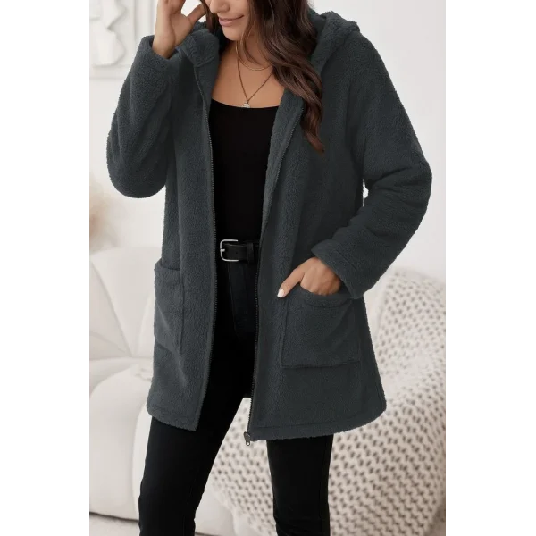 Kadın Uzun Kollu Kapşonlu önden Fermuarlı Cepli Welsoft Ceket