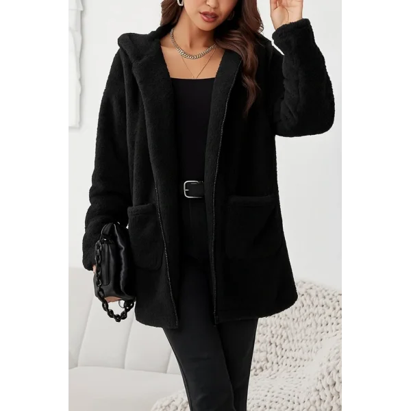 Kadın Uzun Kollu Kapşonlu önden Fermuarlı Cepli Welsoft Ceket