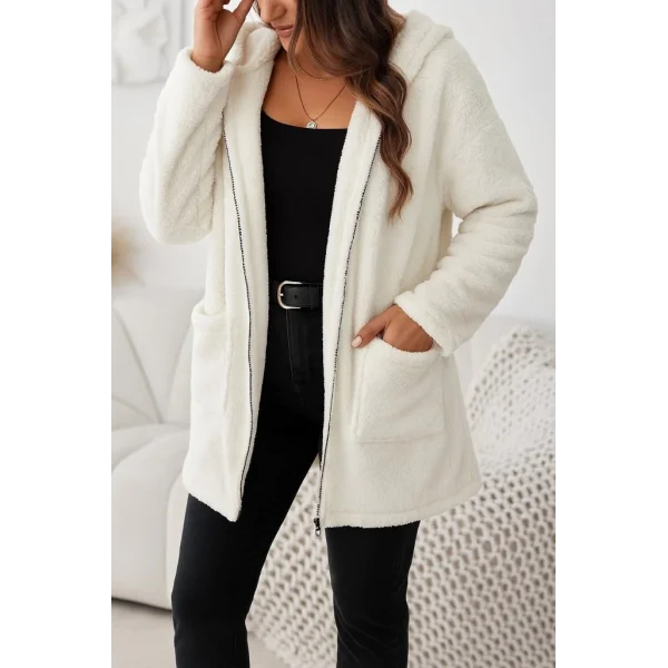 Kadın Uzun Kollu Kapşonlu önden Fermuarlı Cepli Welsoft Ceket