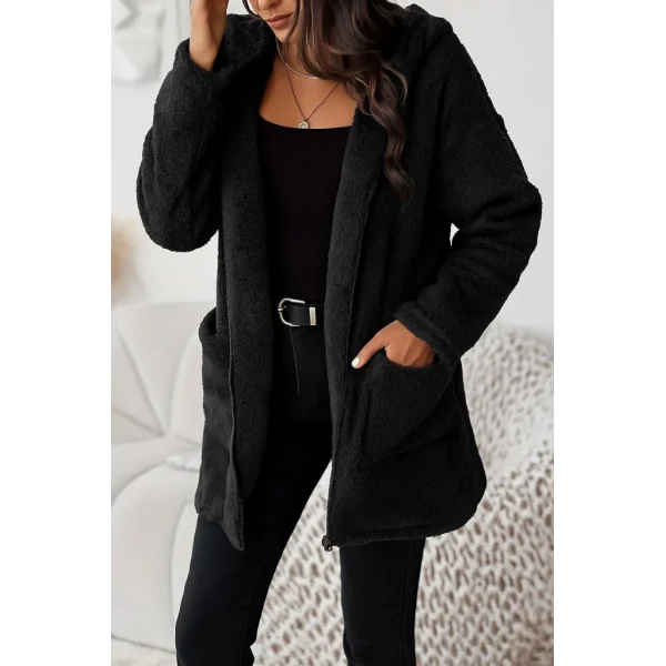 Kadın Uzun Kollu Kapşonlu önden Fermuarlı Cepli Welsoft Ceket