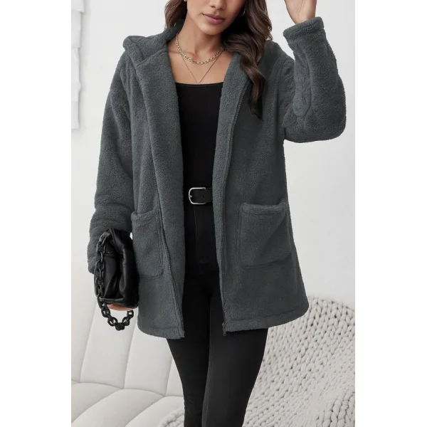 Kadın Uzun Kollu Kapşonlu önden Fermuarlı Cepli Welsoft Ceket