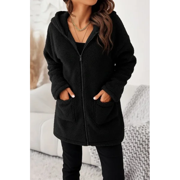 Kadın Uzun Kollu Kapşonlu önden Fermuarlı Cepli Welsoft Ceket