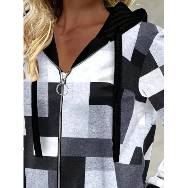 Kadın Uzun Kollu Kapşonlu önden Fermuarlı Desenli şardonlu Ceket