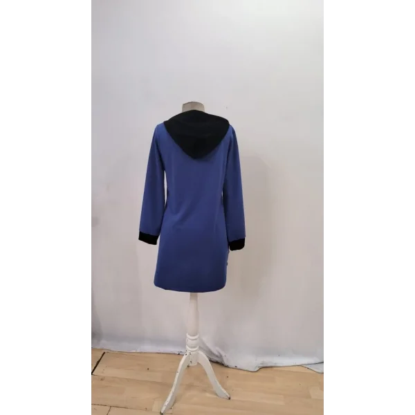 Kadın Uzun Kollu Kapşonlu önden Fermuarlı Düğmeli Mini Iki Iplik Elbise