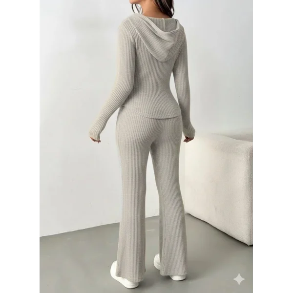 Kadın Uzun Kollu Kapşonlu önden Fermuarlı Kaşkorse Bluz Ve Pantolon Ikili Takım