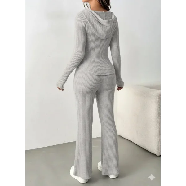 Kadın Uzun Kollu Kapşonlu önden Fermuarlı Kaşkorse Bluz Ve Pantolon Ikili Takım