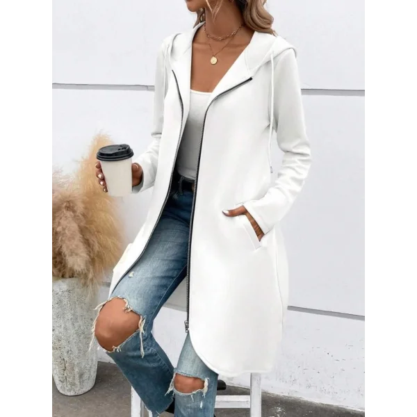Kadın Uzun Kollu Kapşonlu önden Fermuarlı Midi Dalgıç Ceket