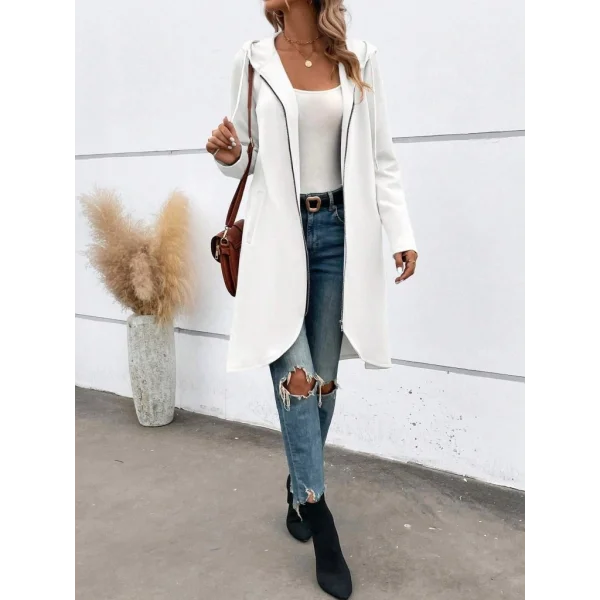 Kadın Uzun Kollu Kapşonlu önden Fermuarlı Midi Dalgıç Ceket