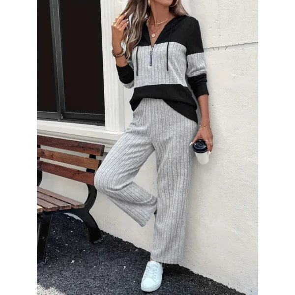 Kadın Uzun Kollu Kapşonlu önden Fermuarlı şardonlu Kaşkorse Bluz Ve Pantolon