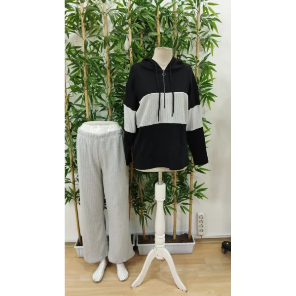 Kadın Uzun Kollu Kapşonlu önden Fermuarlı şardonlu Kaşkorse Bluz Ve Pantolon