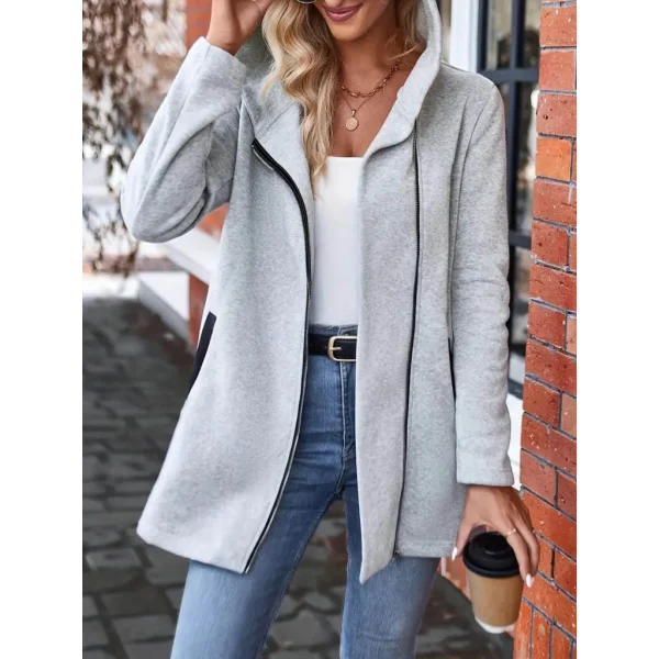 Kadın Uzun Kollu Kapşonlu önden Fermuarlı Uzun üç Iplik Ceket