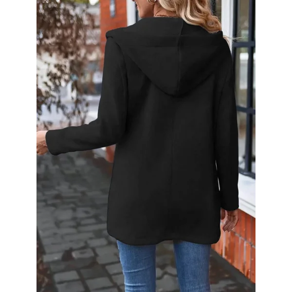 Kadın Uzun Kollu Kapşonlu önden Fermuarlı Uzun üç Iplik Ceket